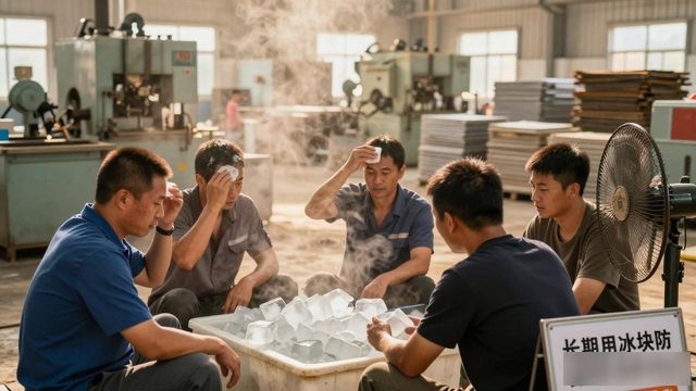 车间高温不用愁 江岸防暑降温冰块成了工人的救命凉方